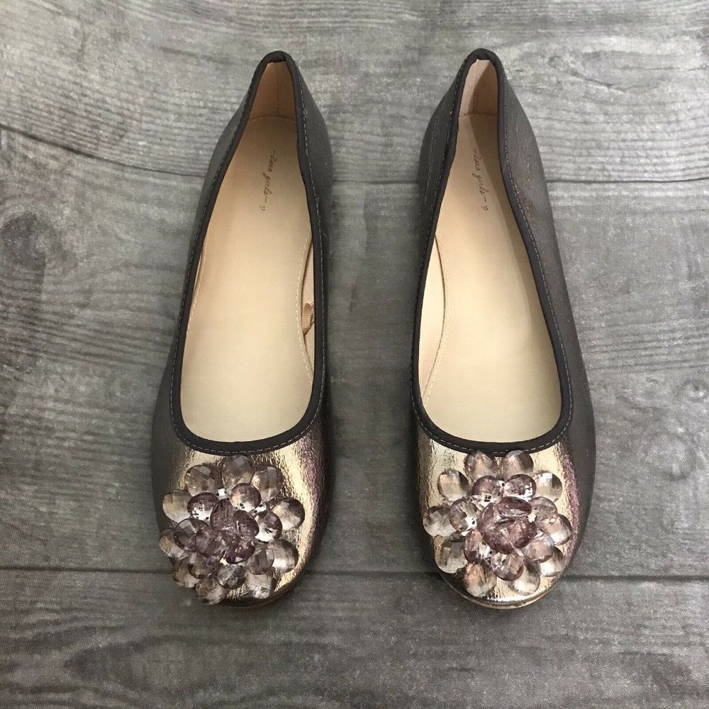 Zara Girls Pewter Ballet Flats Shoes 37 US 6.5